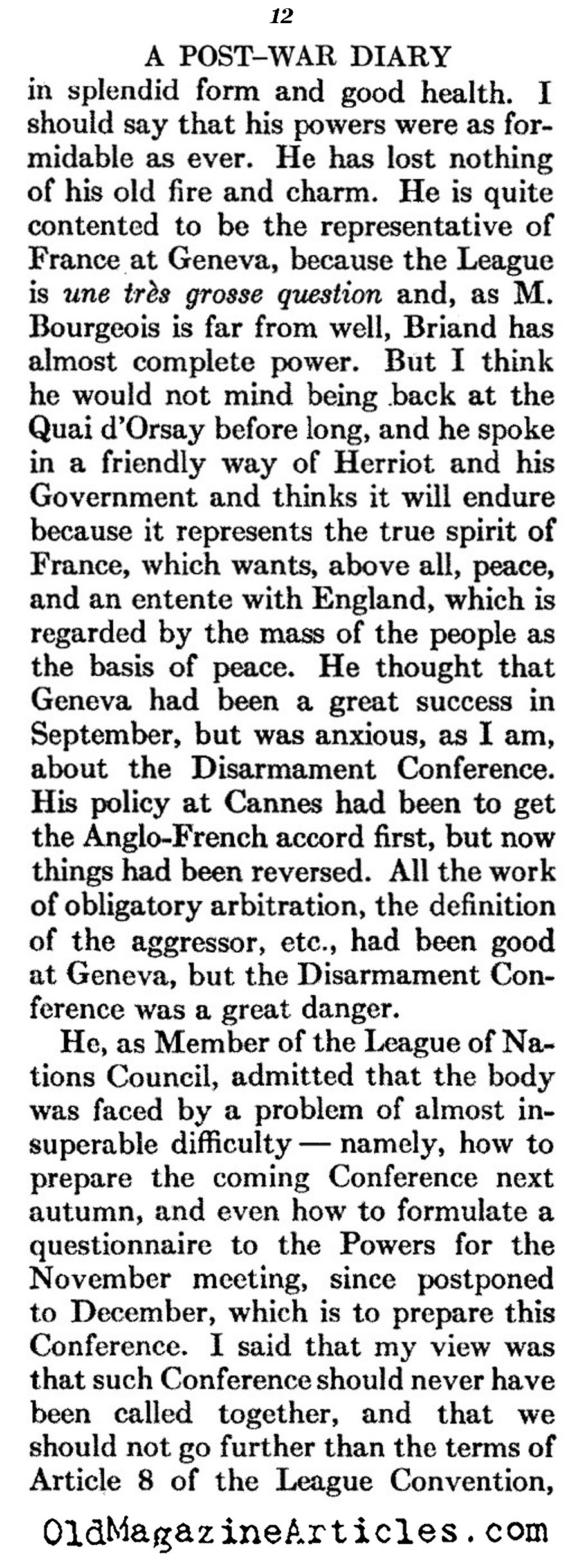 Post-War Diary (Atlantic Monthly, 1928)